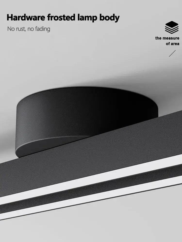Modern black linear nordic ceiling lamp with frosted lamp body and black hardware for living room lighting