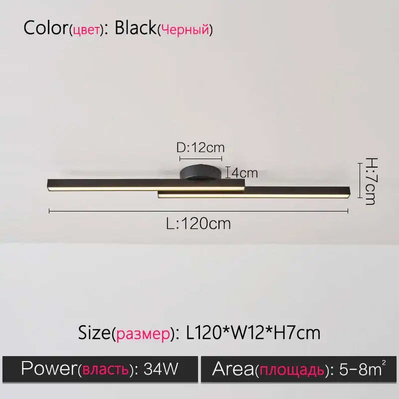 Modern black linear nordic ceiling lamp with sleek rectangular led fixture for living room ceiling lamp lighting