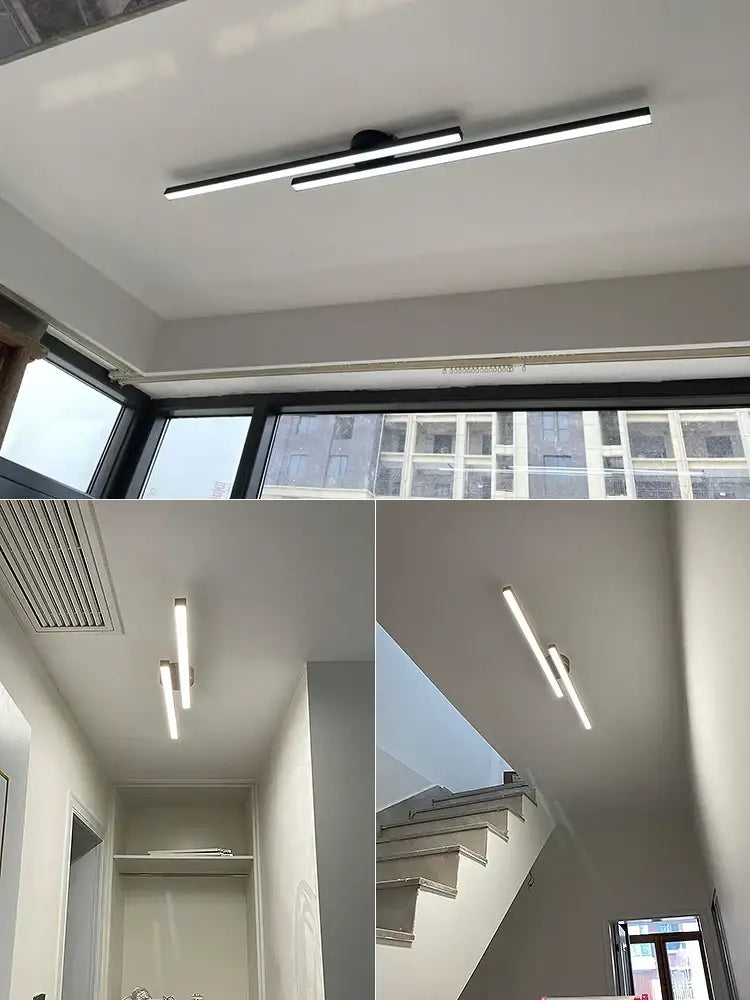 Modern black linear nordic ceiling lamp with sleek minimalist led design ideal for living room lighting