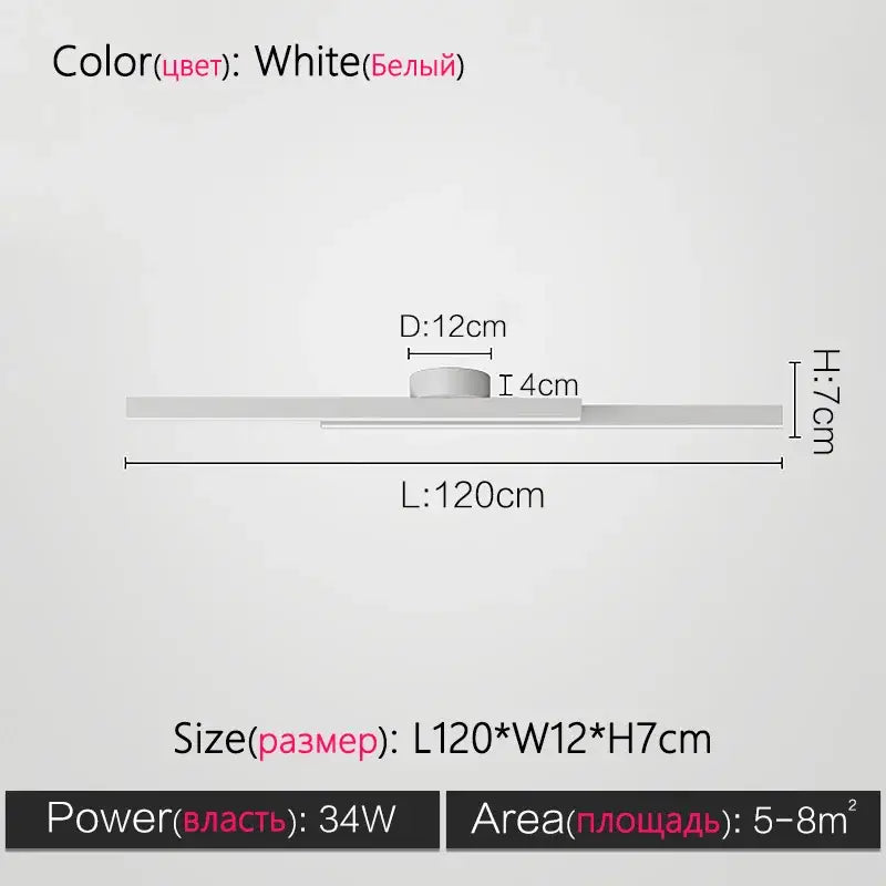 White led ceiling lamp with sleek modern nordic design 120cm length ideal for living room lighting