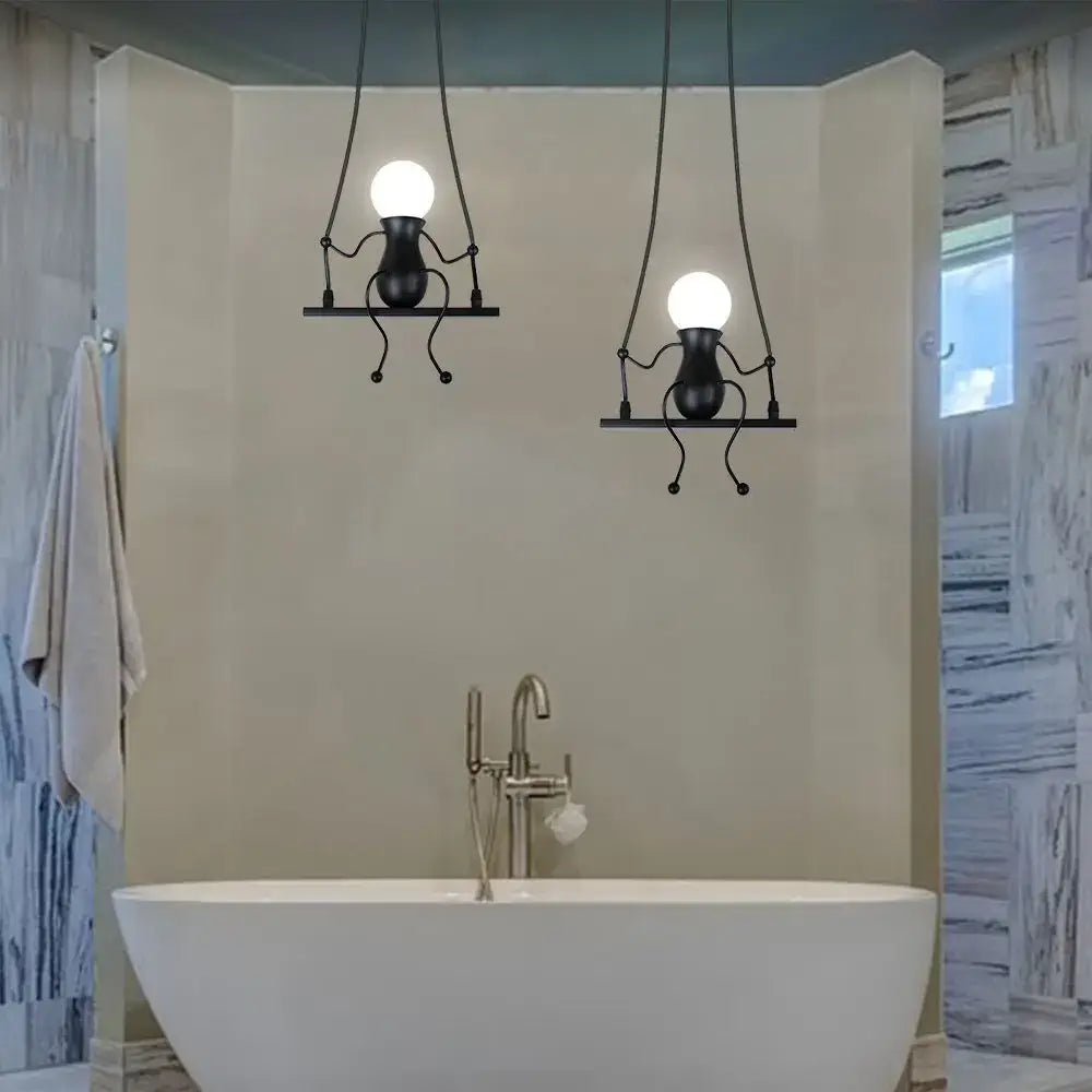 Modern black metal little man led wall light with round bulbs as a decorative led wall light for bedroom use