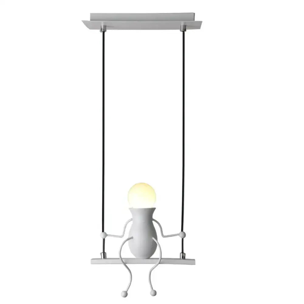 White ceramic swing pendant light with glowing bulb head featuring a minimalist design for modern led wall light use