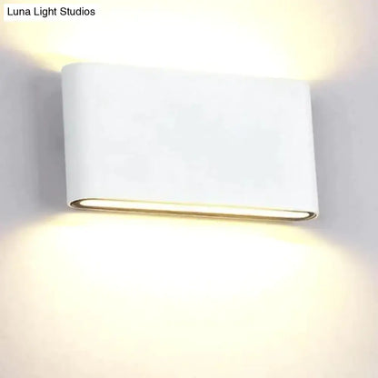 White rectangular wall sconce with warm led lighting for modern black luna outdoor wall light patio use