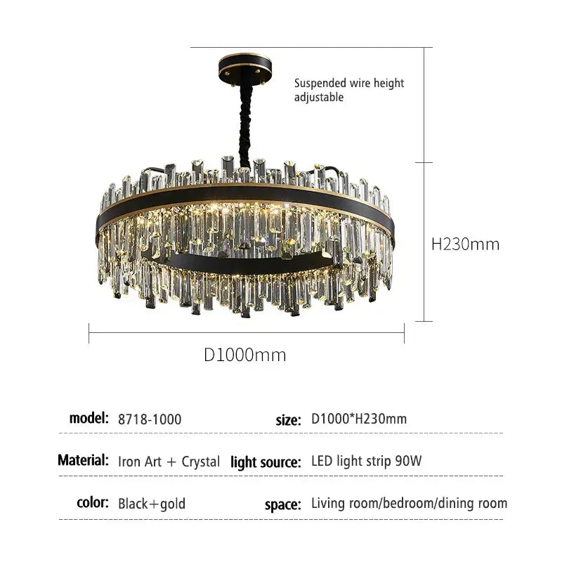 Modern black luxury crystal chandelier with gold and crystal accents for dining room decorbites light luxury design
