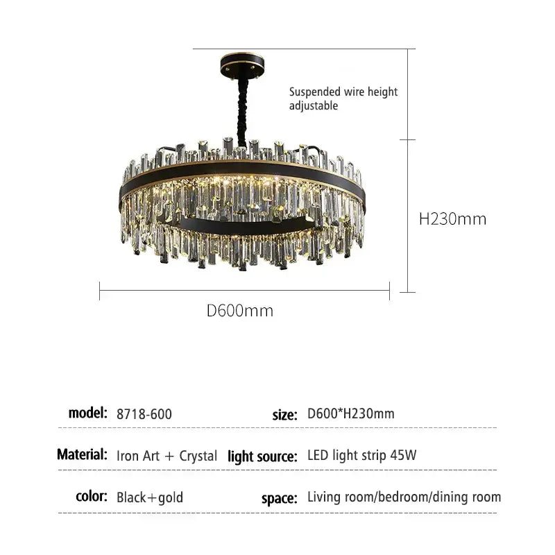 Modern black luxury crystal chandelier with gold and crystal accents for dining room decorbites light luxury lighting