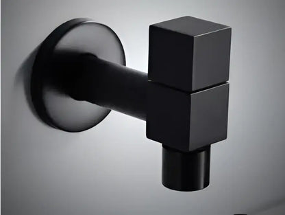 Modern black matte bathroom corner faucet with hose connector featuring a geometric design for bathroom corner faucet decorbites copper bathroom