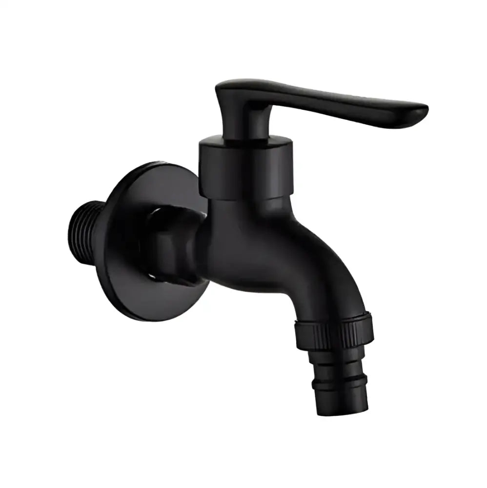 Modern black matte bathroom corner faucet with textured grip handle and hose connector for decorbites copper bathroom