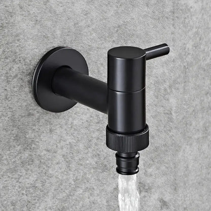 Modern black matte bathroom corner faucet with hose connector designed for outdoor use in copper bathroom decorbites style