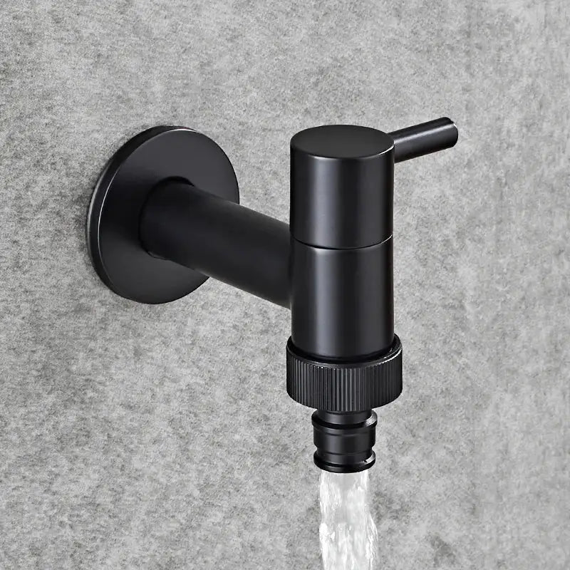 Modern black matte bathroom corner faucet with hose connector designed for outdoor use in copper bathroom decorbites style