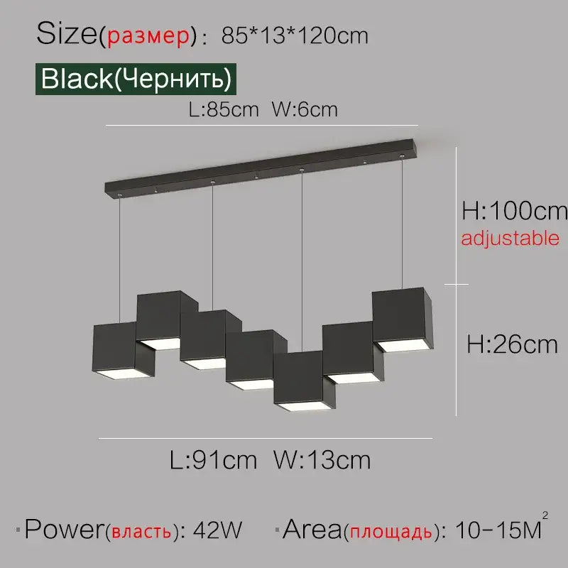 Modern black matte pendant lights with adjustable height and cube luminaires for decorbites geometric dining room decor