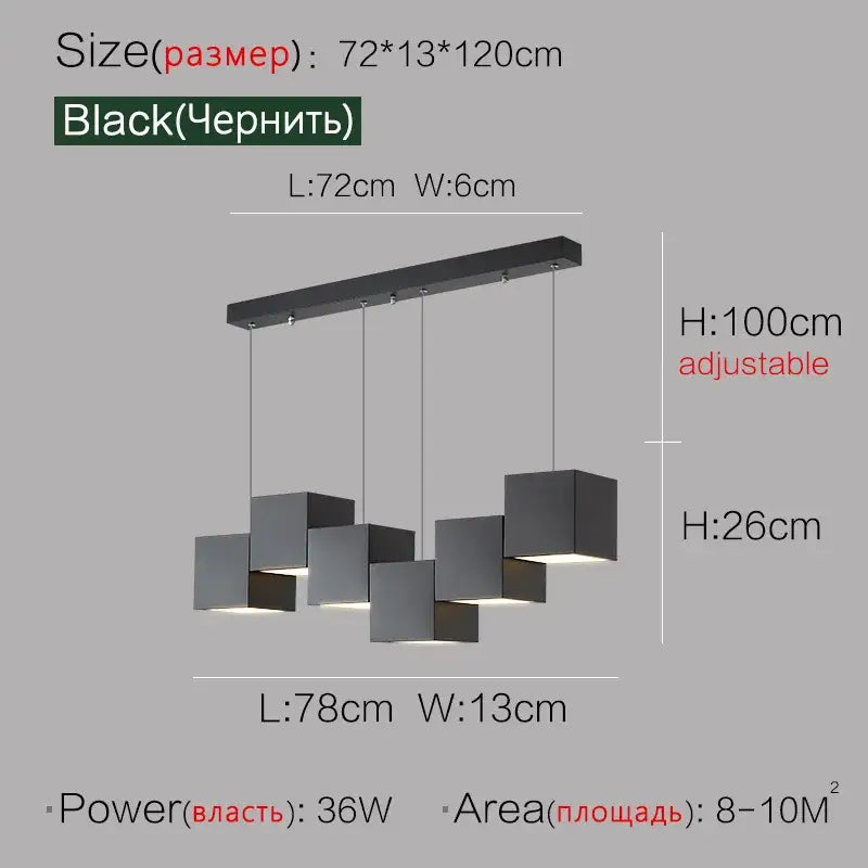 Modern black matte cube pendant lights with geometric design and adjustable height for decorbites geometric dining room decor