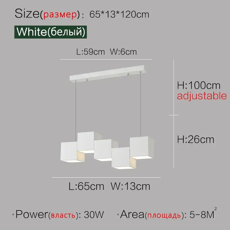 White rectangular pendant lights with adjustable height and multiple cube shades for decorbites geometric dining room decor