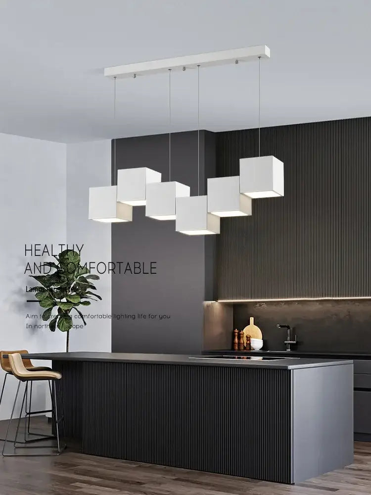 Modern white rectangular pendant light fixture with sleek minimalist design for decorbites geometric dining room pendant lights