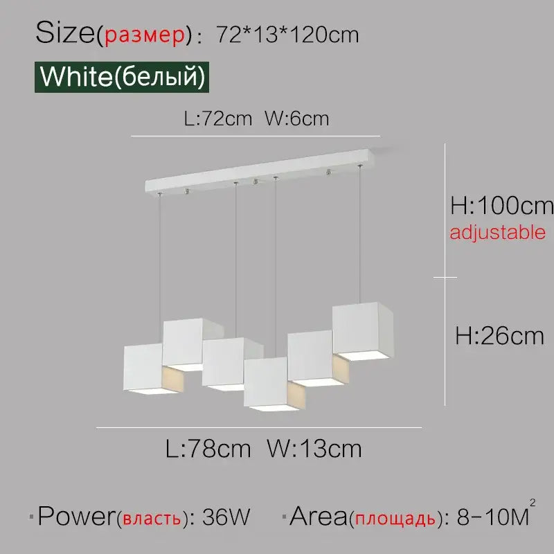 Modern white matte geometric pendant lights with adjustable height and cube luminaires for decorbites geometric dining room