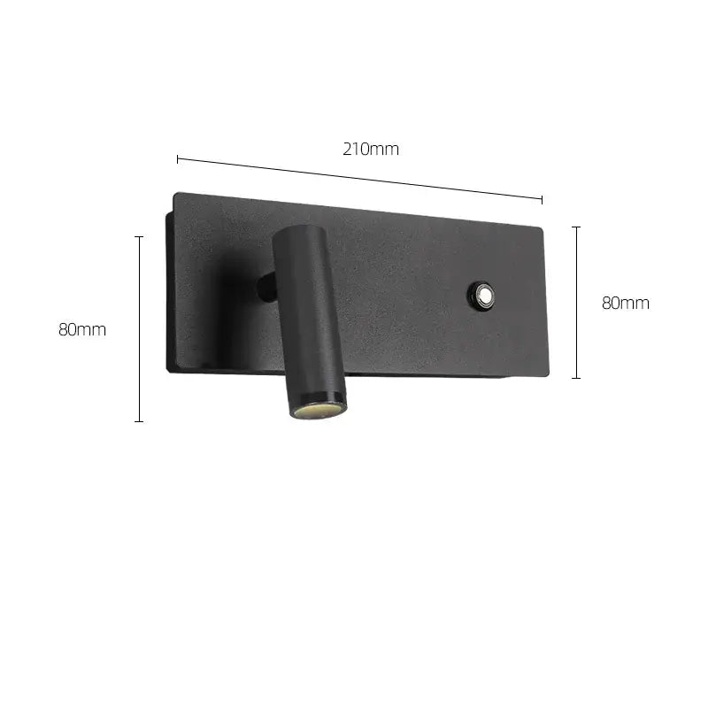 Modern black matte led wall sconce with cylindrical lamp head and rectangular base for bedroom reading light