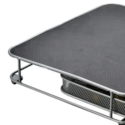 Black textured laptop stand with silver metal frame and wheels for decorbites capsule holder kitchen organizer