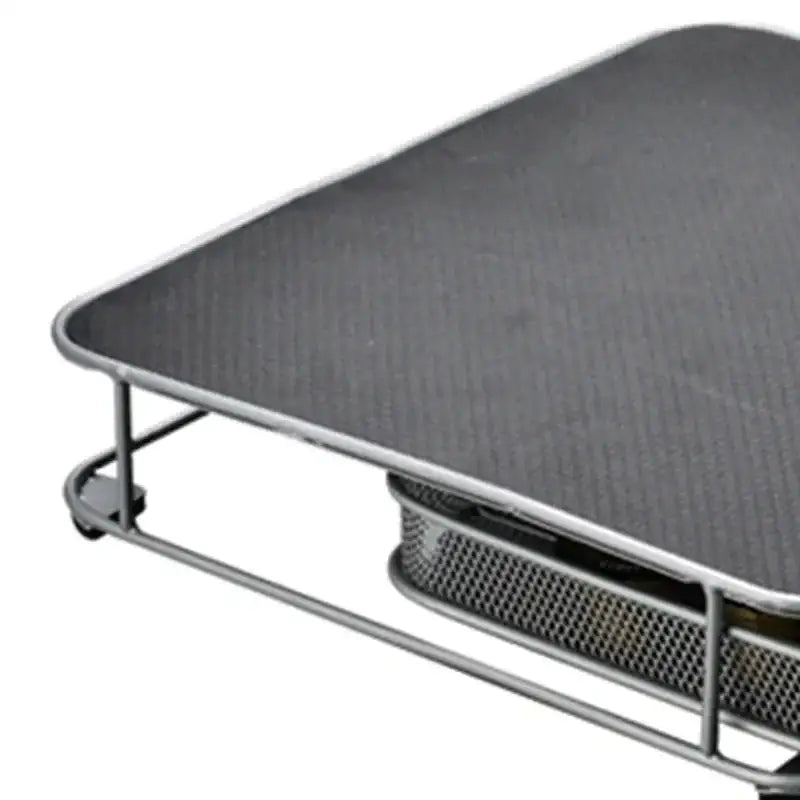 Black textured laptop stand with silver metal frame and wheels for decorbites capsule holder kitchen organizer