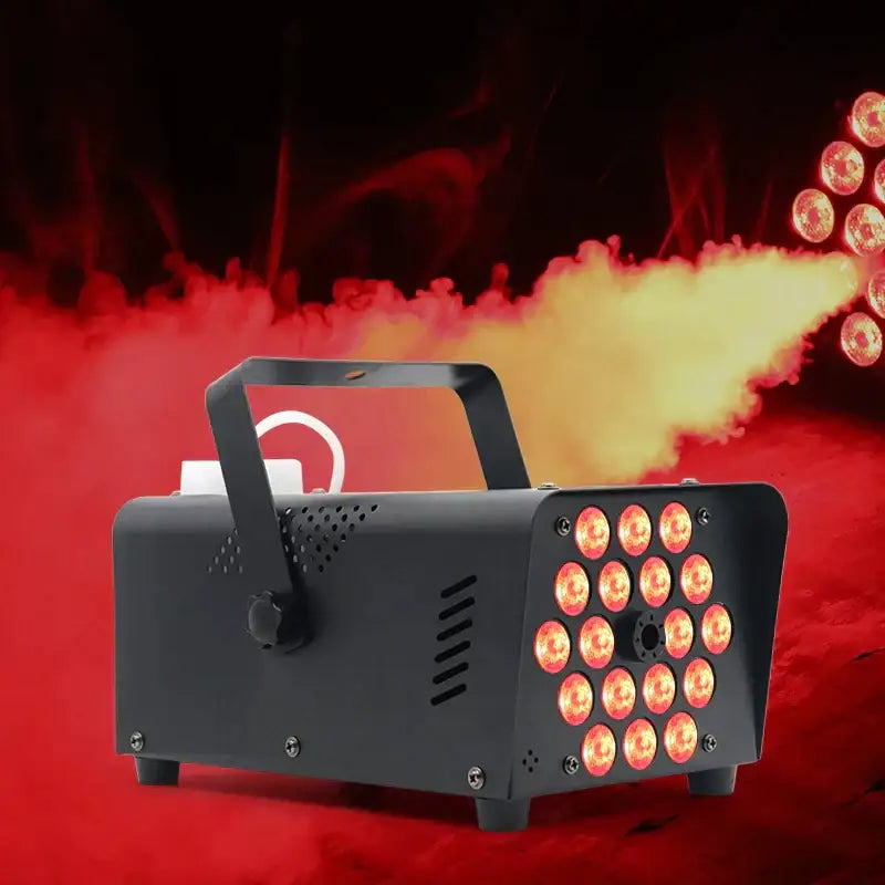 Modern black metal 500w smoke machine with 16 red led lights and rgb party lighting for events and performances