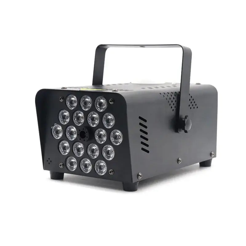Modern black metal 500w smoke machine with 16 circular rgb led party lights on front panel for events