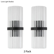 Modern black metal and crystal pipe wall sconce with clear glass and black bands for dining room e12 e14 bulb base