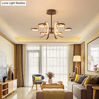 Lámpara de araña moderna de metal negro - Lámpara colgante de brazo curvo 5/6 en luz cálida/blanca