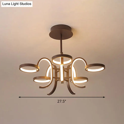 Lámpara de araña moderna de metal negro - Lámpara colgante de brazo curvo 5/6 en luz cálida/blanca