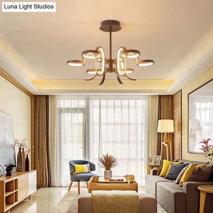 Lámpara de araña moderna de metal negro - Lámpara colgante de brazo curvo 5/6 en luz cálida/blanca