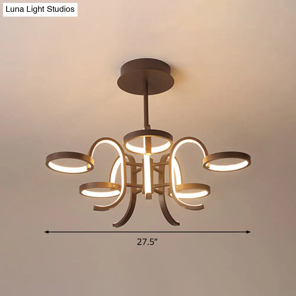 Lámpara de araña moderna de metal negro - Lámpara colgante de brazo curvo 5/6 en luz cálida/blanca