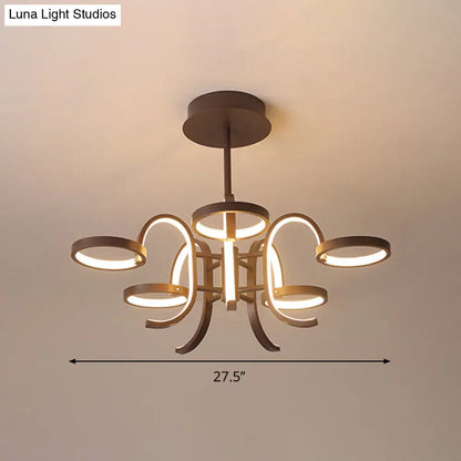 Lámpara de araña moderna de metal negro - Lámpara colgante de brazo curvo 5/6 en luz cálida/blanca