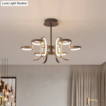 Lámpara de araña moderna de metal negro - Lámpara colgante de brazo curvo 5/6 en luz cálida/blanca