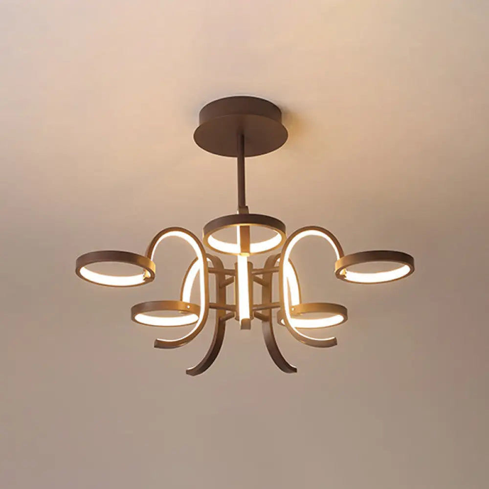 Lámpara de araña moderna de metal negro - Lámpara colgante de brazo curvo 5/6 en luz cálida/blanca