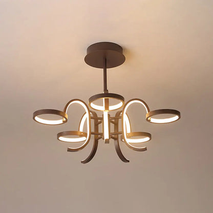 Lámpara de araña moderna de metal negro - Lámpara colgante de brazo curvo 5/6 en luz cálida/blanca