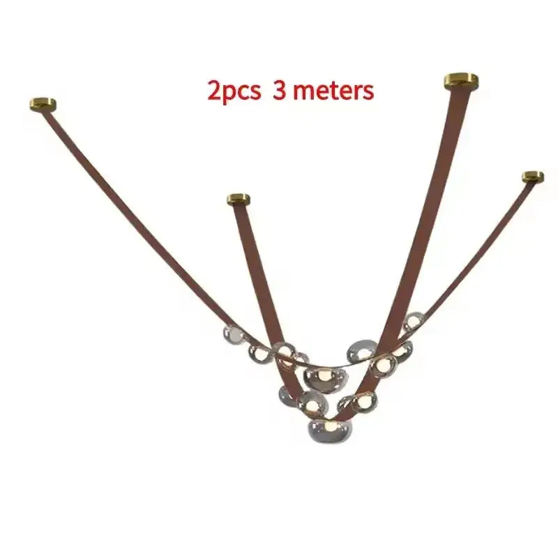 Brown leather strap with gold-toned metal ends and silver beads for decorbites designer leather pendant light loft decor