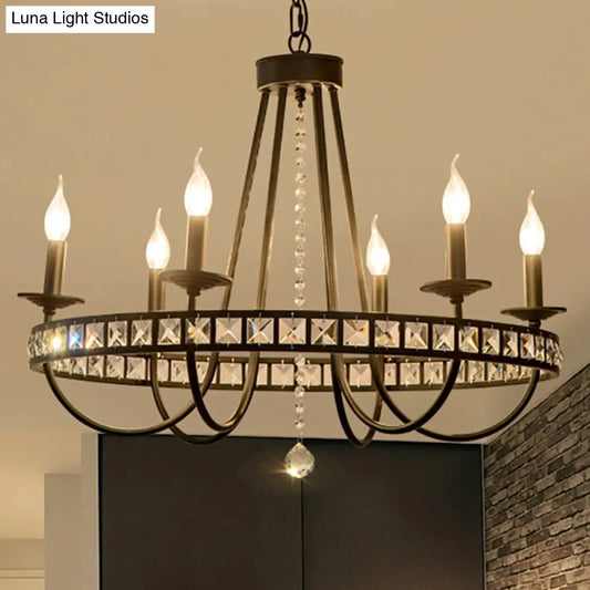 Modern Black Metal Chandelier with Crystal Deco - 6/8 Light Pendant Lamp for Industrial Lighting