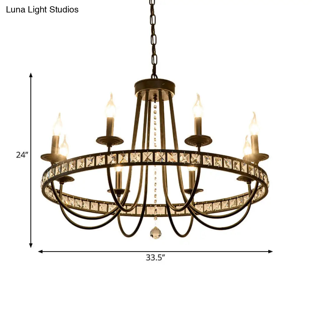 Modern Black Metal Chandelier with Crystal Deco - 6/8 Light Pendant Lamp for Industrial Lighting