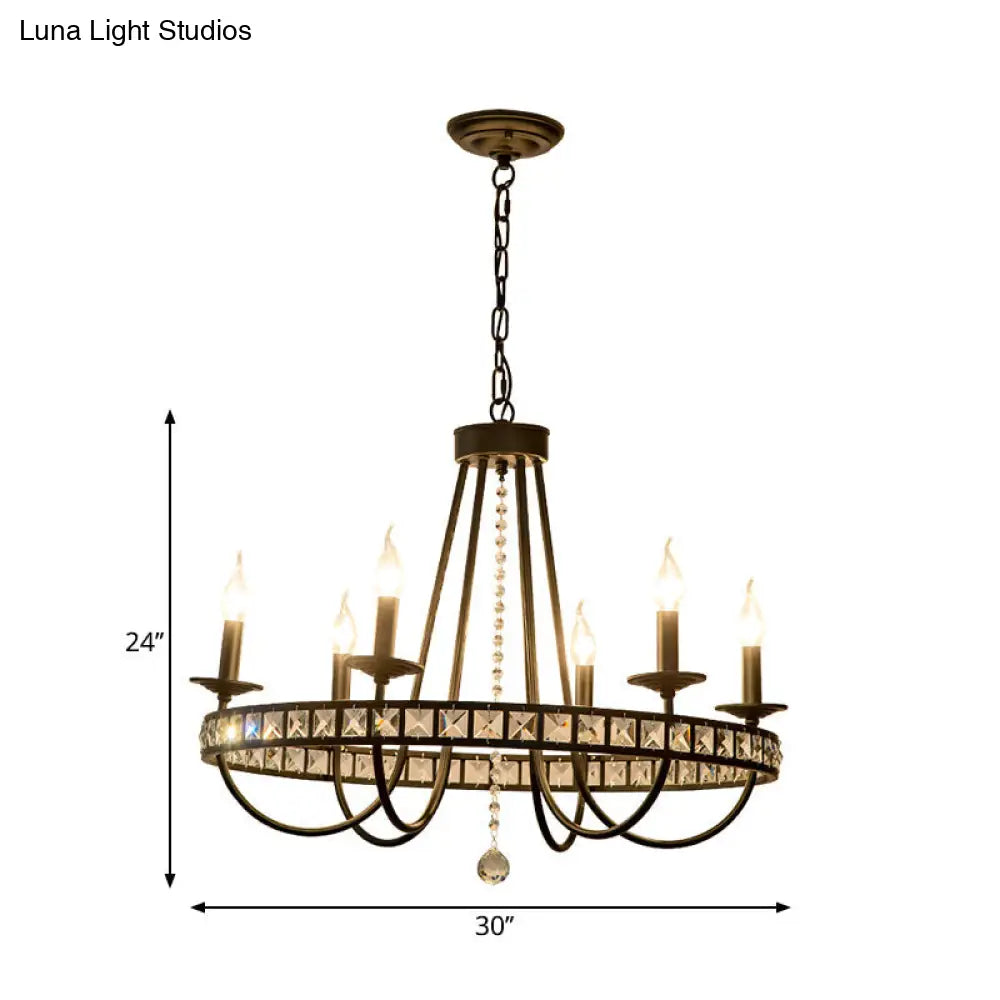 Modern Black Metal Chandelier with Crystal Deco - 6/8 Light Pendant Lamp for Industrial Lighting