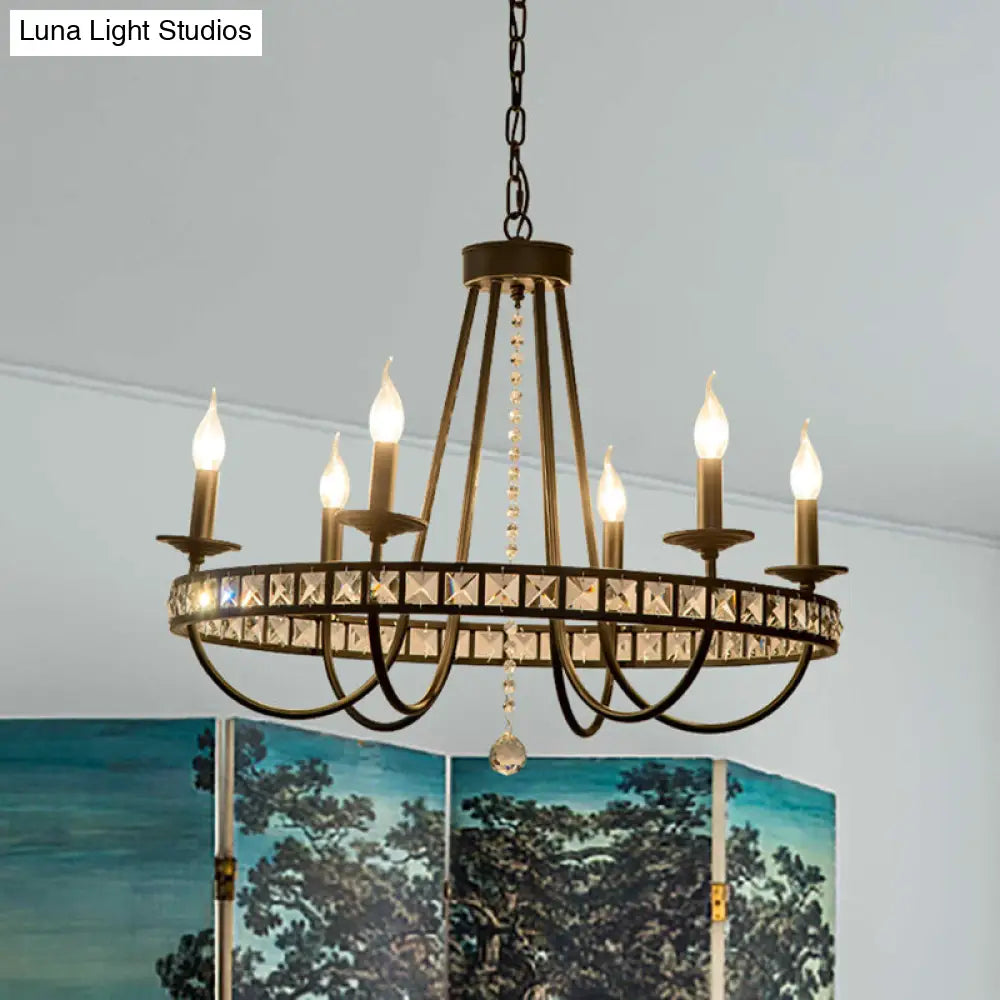 Modern Black Metal Chandelier with Crystal Deco - 6/8 Light Pendant Lamp for Industrial Lighting