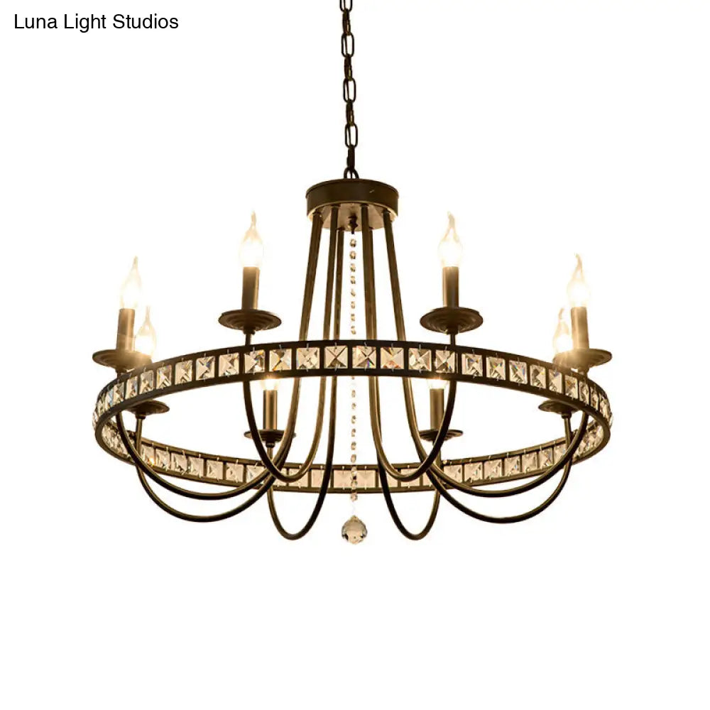 Modern Black Metal Chandelier with Crystal Deco - 6/8 Light Pendant Lamp for Industrial Lighting