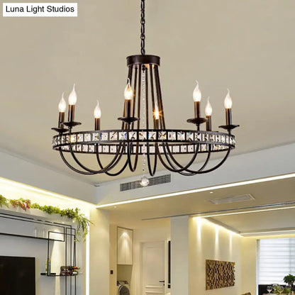 Modern Black Metal Chandelier with Crystal Deco - 6/8 Light Pendant Lamp for Industrial Lighting