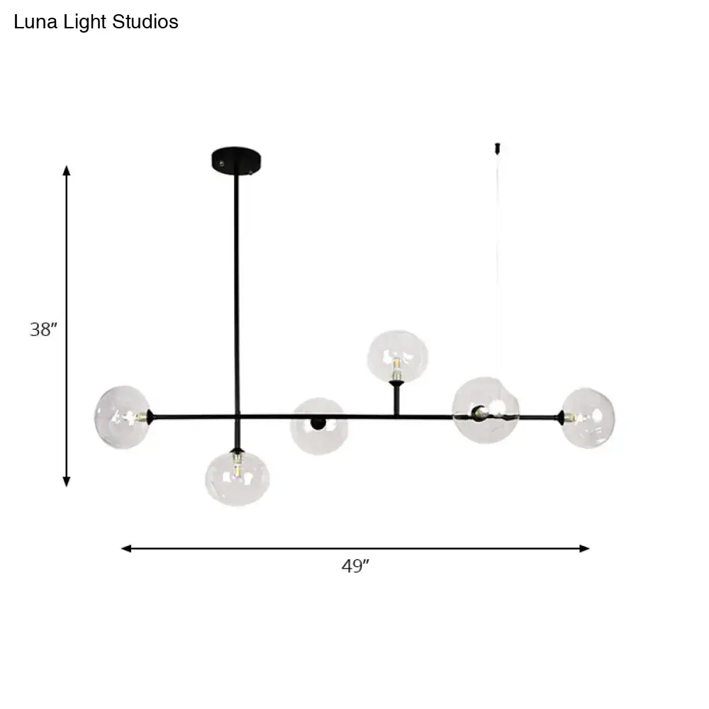 DecorBites™ modern black metal chandelier with six clear glass globe bulbs and bulb base for stylish restaurant ambiance
