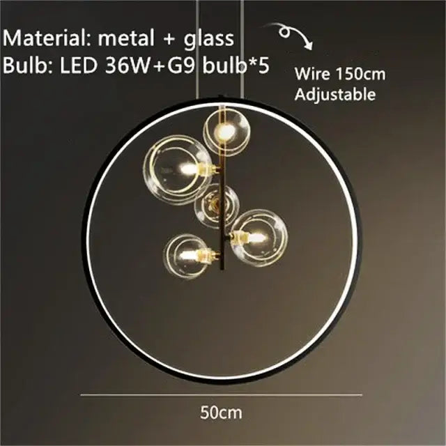 Modern black metal clear glass led chandelier with five globe bulbs suspended from adjustable 150cm wire for dining room decorbites clear glass