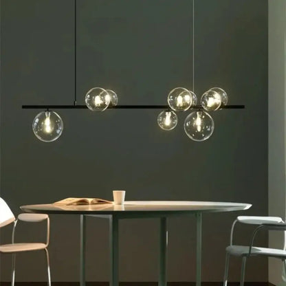 Modern black metal clear glass led chandelier with globe bulbs designed for dining room decorbites clear glass lighting