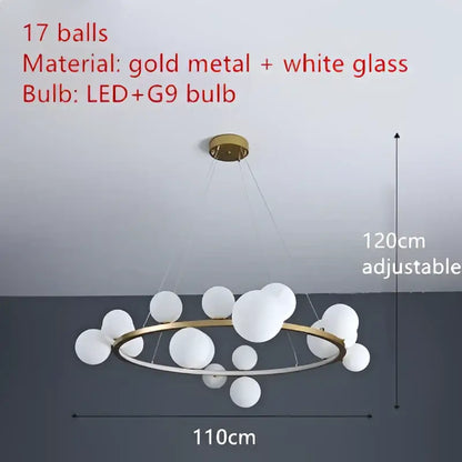 Modern gold metal chandelier with clear glass spheres and led g9 bulbs for dining room decorbites clear glass led light