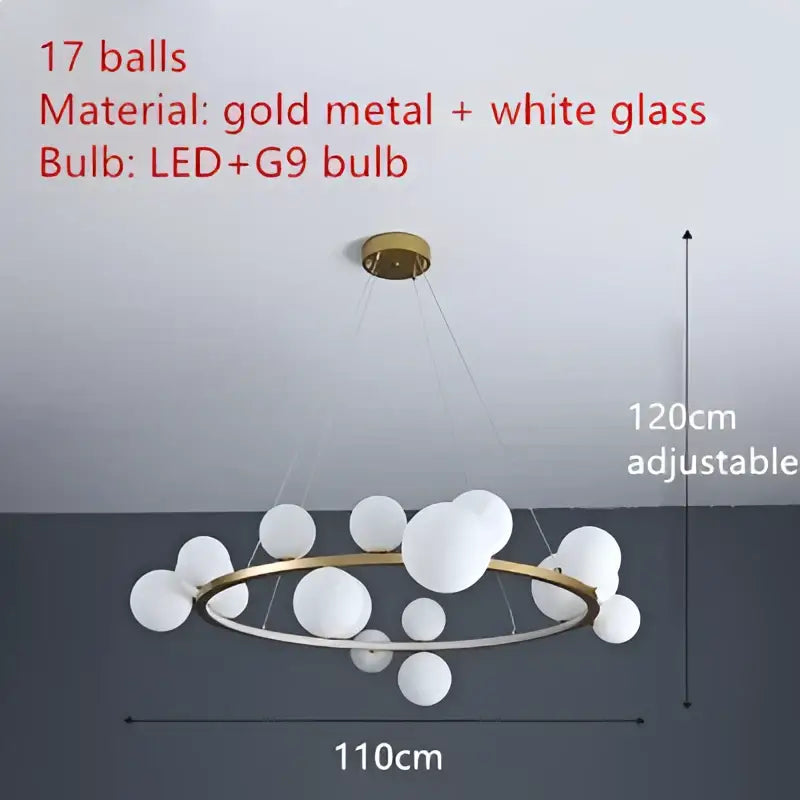 Modern gold metal chandelier with clear glass spheres and led g9 bulbs for dining room decorbites clear glass led light