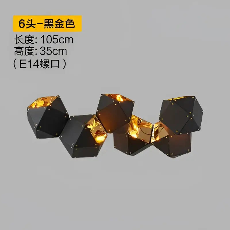 Modern black metal dna chandelier with black hexagonal pendant and gold interior featuring e14 bulb sockets for dining room decorbites black metal