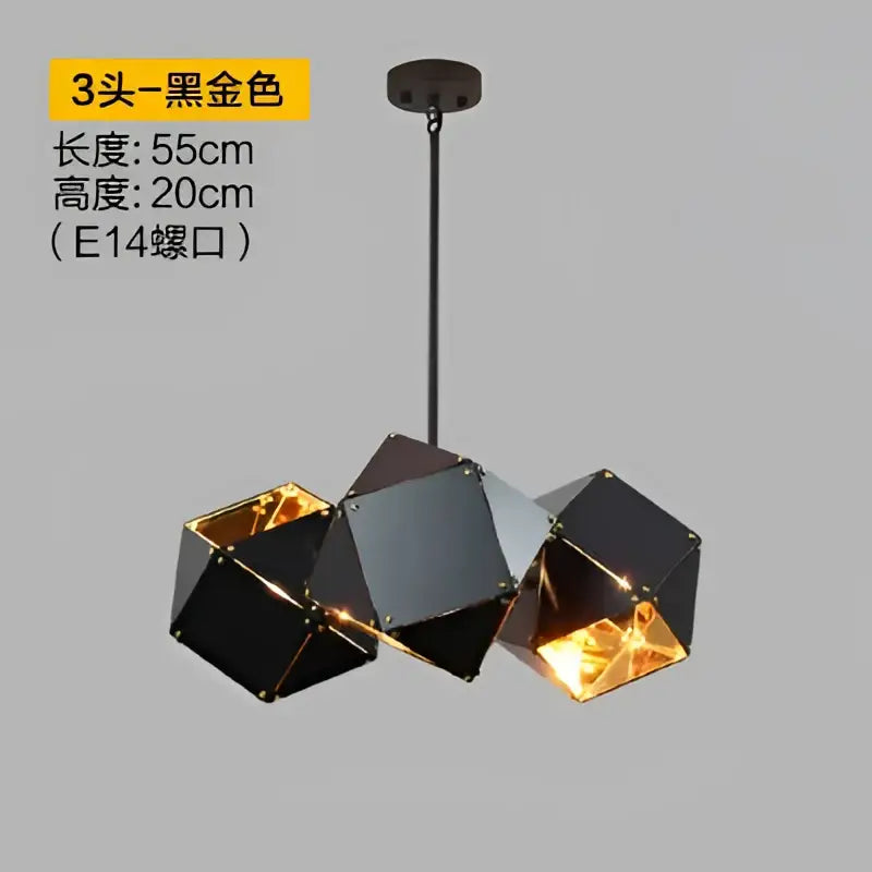 Modern black metal dna chandelier featuring a geometric pendant light with gold interior accents for dining room decorbites black metal
