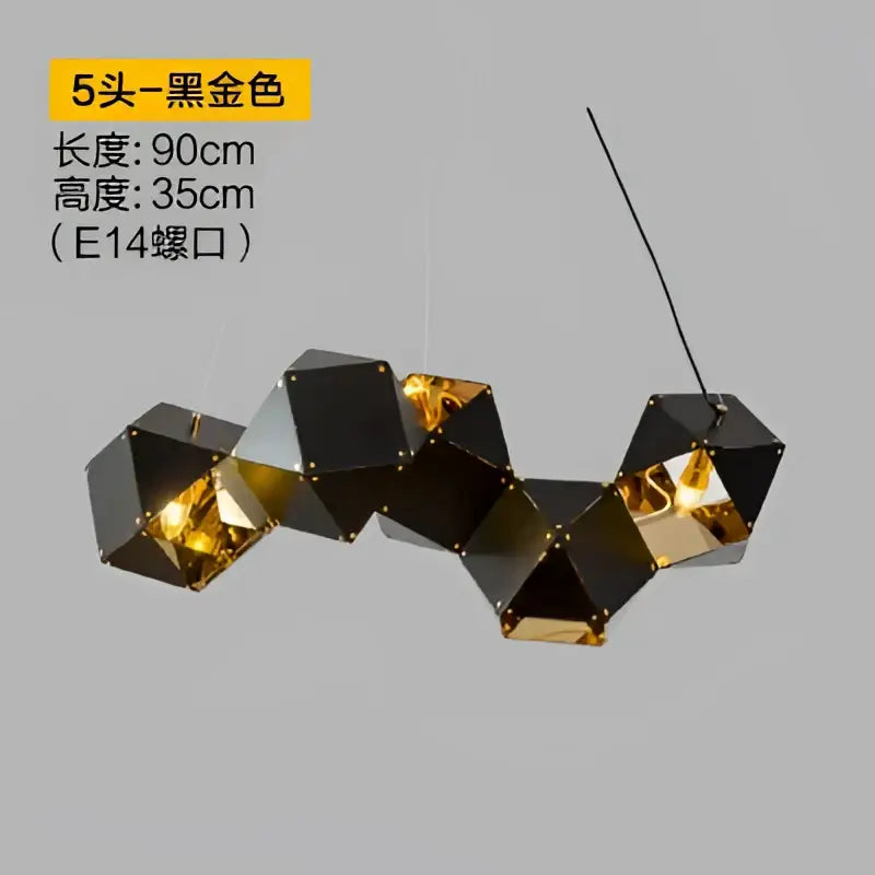 Modern black metal dna chandelier with five-facet black and gold geometric pendant light fixture for dining room decorbites black metal