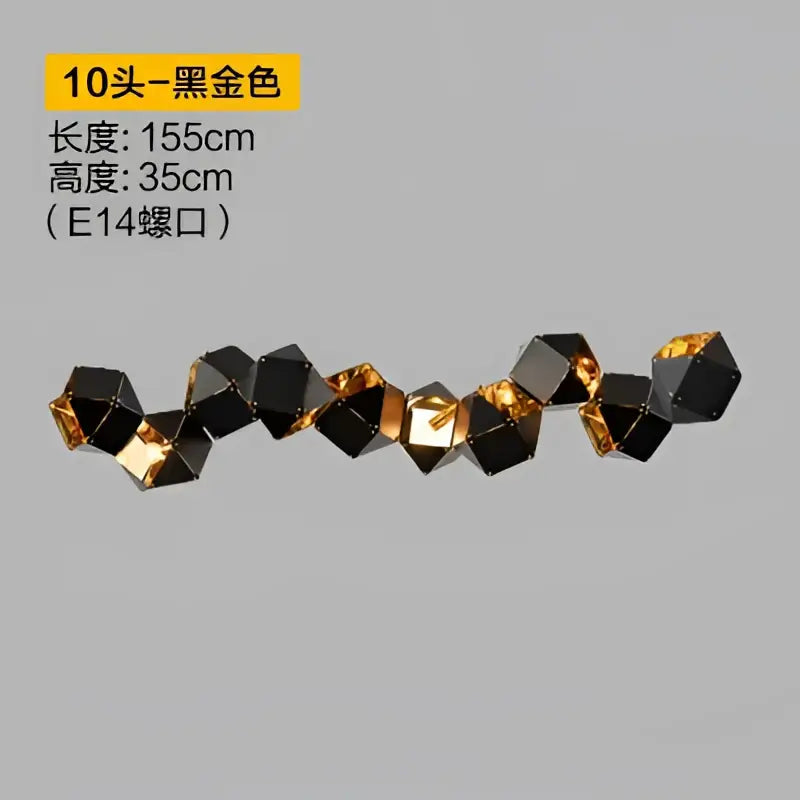 Modern black metal dna chandelier with black and gold geometric pendant chain for dining room decorbites black metal lighting