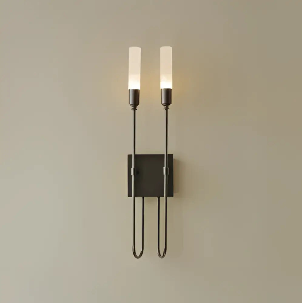 Modern black metal double headed led wall lamp with frosted glass candle bulbs for bedroom decorbites wall lamp