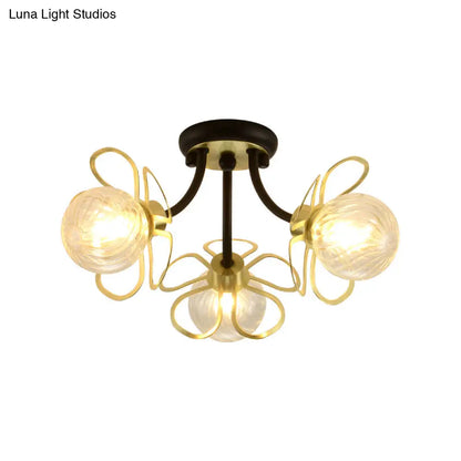 DecorBites™ DecorBites™ Modern Black Metal Floral Flush Mount with Clear Glass Shade - 3 Lights